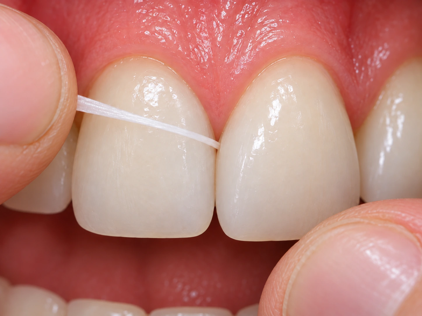 Il filo si adatta alla curvatura del dente, senza colpire la papilla