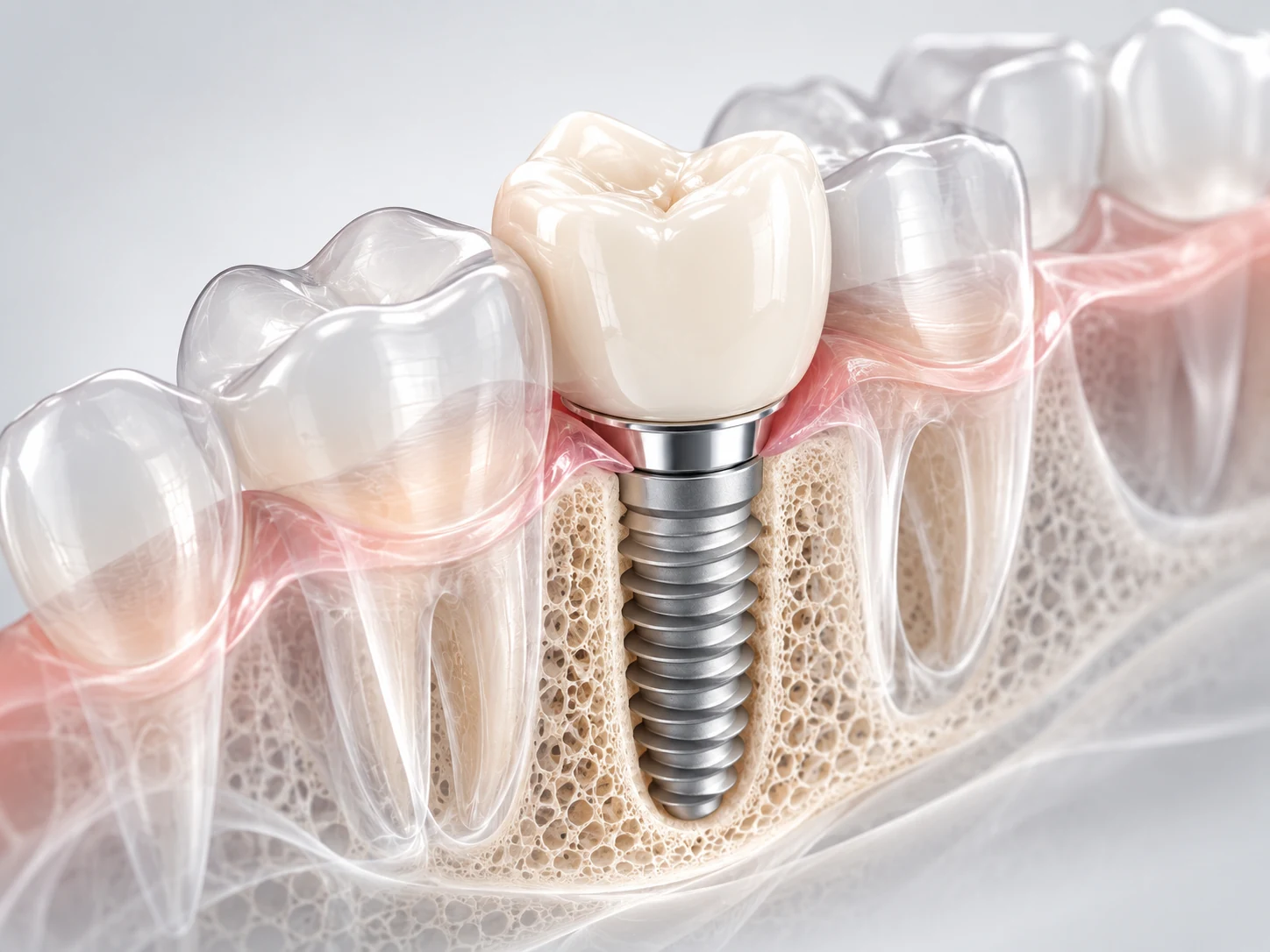 Illustrazione anatomica di impianto dentale osteointegrato